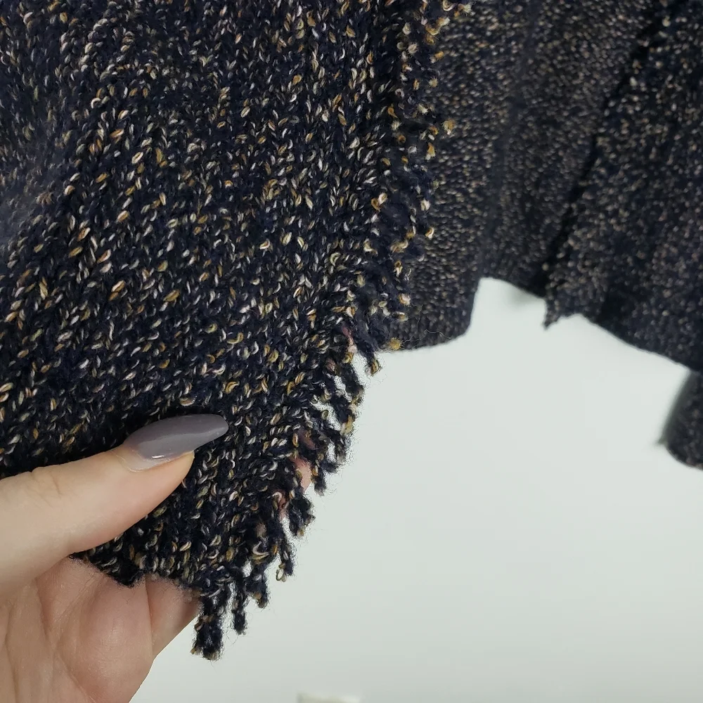 Eileen Fisher Wool Blue Fringed Edge Cardigan